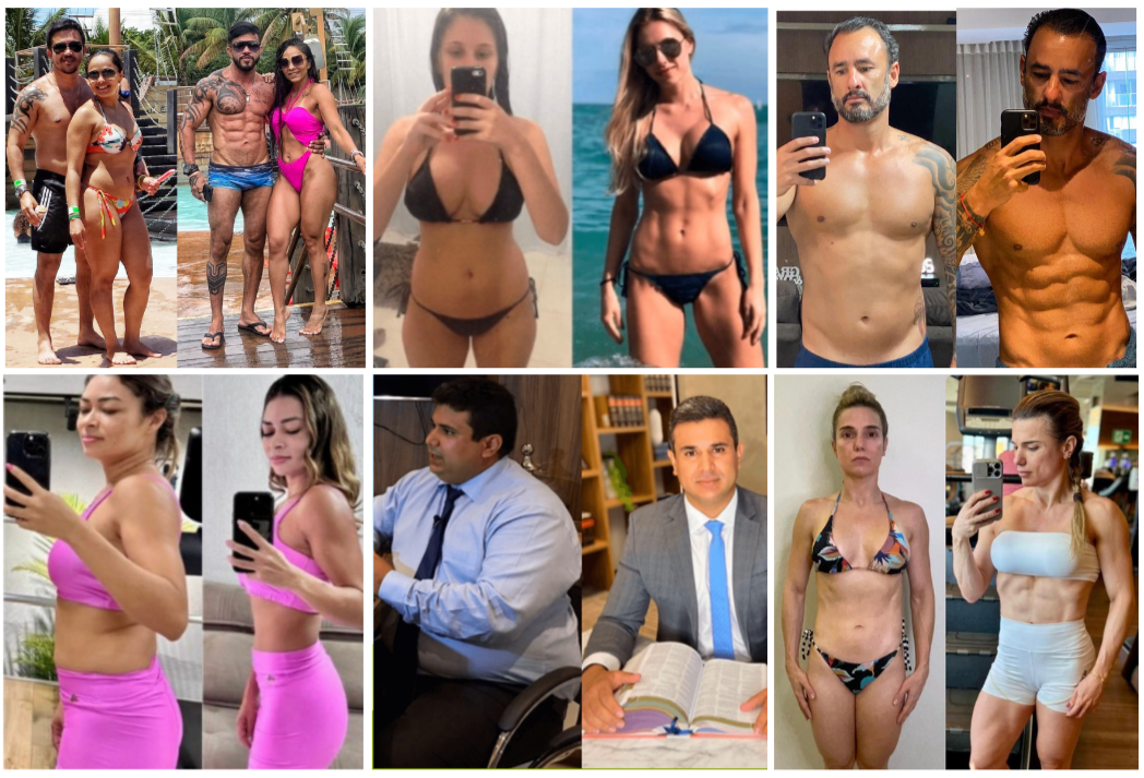 Resultados de transformação corporal de pacientes do Bruno Rua - antes e depois